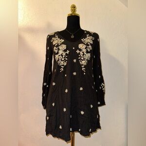 Free People Black Tunic with White Floral Embroidery
